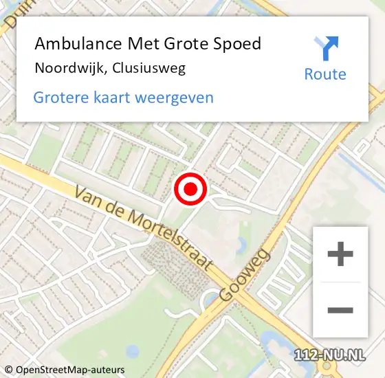 Locatie op kaart van de 112 melding: Ambulance Met Grote Spoed Naar Noordwijk, Clusiusweg op 19 januari 2024 09:25