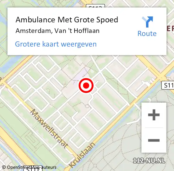 Locatie op kaart van de 112 melding: Ambulance Met Grote Spoed Naar Amsterdam, Van 't Hofflaan op 19 januari 2024 11:18