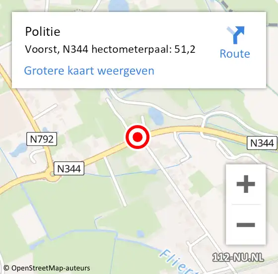 Locatie op kaart van de 112 melding: Politie Voorst, N344 hectometerpaal: 51,2 op 19 januari 2024 11:24