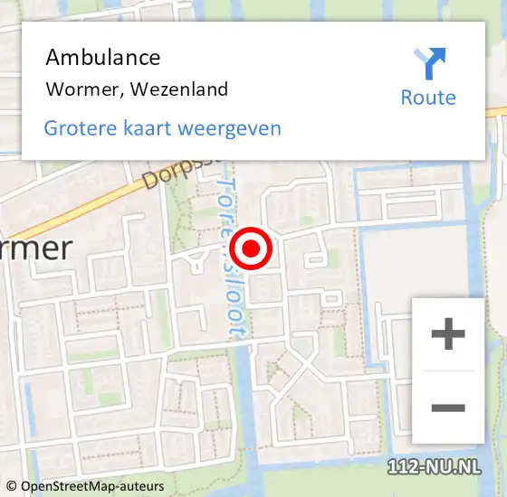 Locatie op kaart van de 112 melding: Ambulance Wormer, Wezenland op 19 januari 2024 11:57