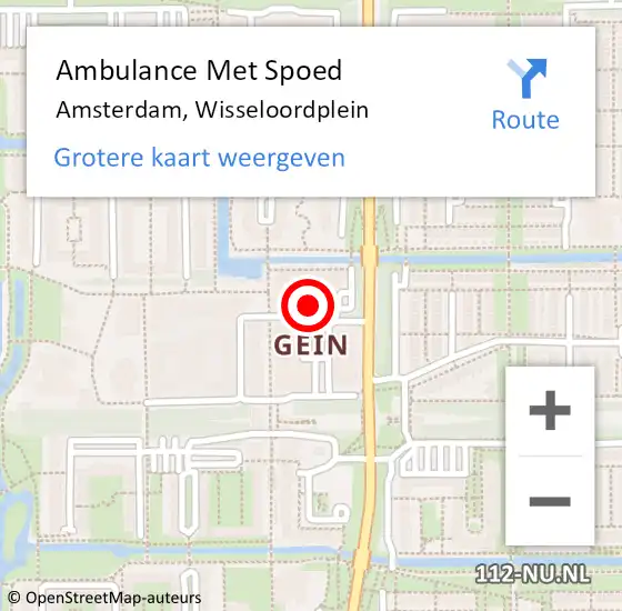 Locatie op kaart van de 112 melding: Ambulance Met Spoed Naar Amsterdam, Wisseloordplein op 19 januari 2024 13:09