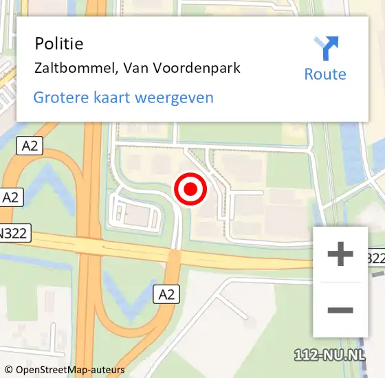 Locatie op kaart van de 112 melding: Politie Zaltbommel, Van Voordenpark op 19 januari 2024 13:10
