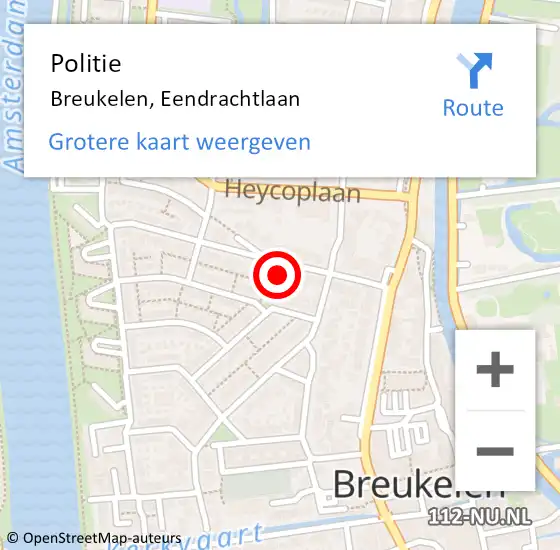 Locatie op kaart van de 112 melding: Politie Breukelen, Eendrachtlaan op 19 januari 2024 13:30