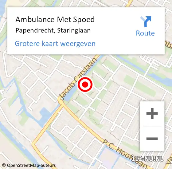 Locatie op kaart van de 112 melding: Ambulance Met Spoed Naar Papendrecht, Staringlaan op 19 januari 2024 13:30