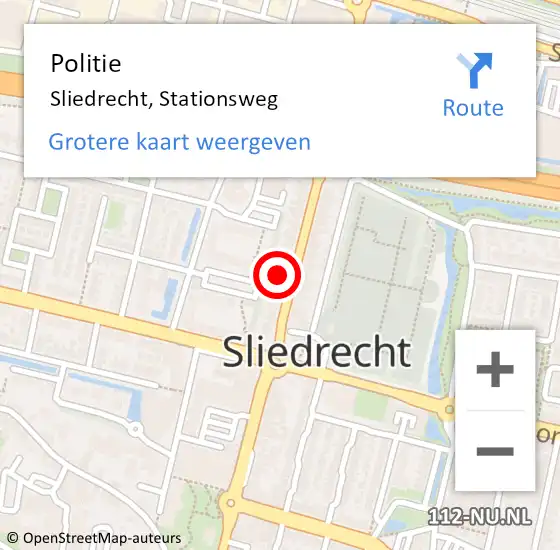 Locatie op kaart van de 112 melding: Politie Sliedrecht, Stationsweg op 19 januari 2024 13:34