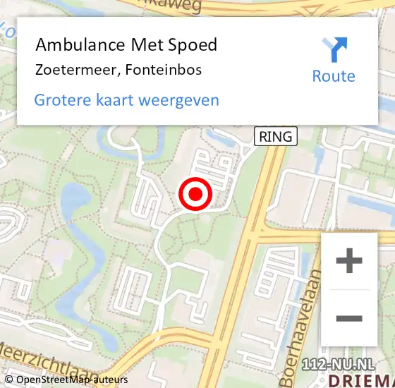 Locatie op kaart van de 112 melding: Ambulance Met Spoed Naar Zoetermeer, Fonteinbos op 19 januari 2024 14:37