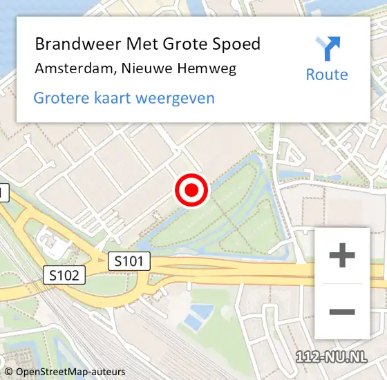 Locatie op kaart van de 112 melding: Brandweer Met Grote Spoed Naar Amsterdam, Nieuwe Hemweg op 19 januari 2024 15:42