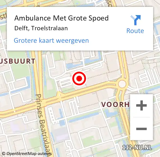 Locatie op kaart van de 112 melding: Ambulance Met Grote Spoed Naar Delft, Troelstralaan op 19 januari 2024 17:14