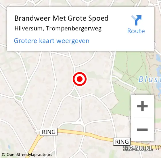 Locatie op kaart van de 112 melding: Brandweer Met Grote Spoed Naar Hilversum, Trompenbergerweg op 19 januari 2024 17:52