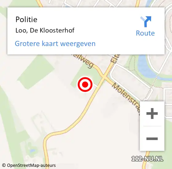 Locatie op kaart van de 112 melding: Politie Loo, De Kloosterhof op 19 januari 2024 18:47