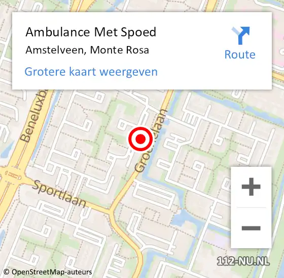 Locatie op kaart van de 112 melding: Ambulance Met Spoed Naar Amstelveen, Monte Rosa op 19 januari 2024 19:17