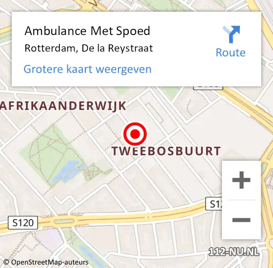 Locatie op kaart van de 112 melding: Ambulance Met Spoed Naar Rotterdam, De la Reystraat op 19 januari 2024 19:41