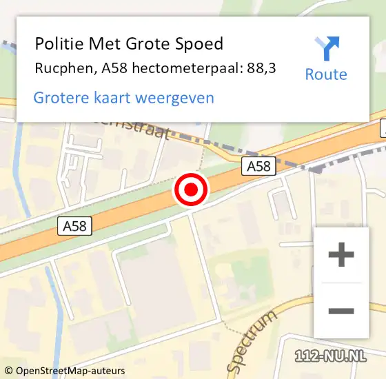 Locatie op kaart van de 112 melding: Politie Met Grote Spoed Naar Rucphen, A58 hectometerpaal: 88,3 op 19 januari 2024 20:55
