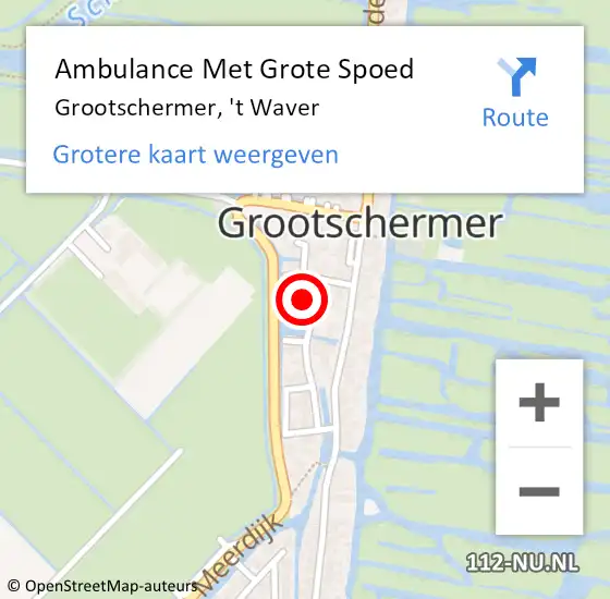 Locatie op kaart van de 112 melding: Ambulance Met Grote Spoed Naar Grootschermer, 't Waver op 19 januari 2024 21:26