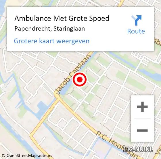 Locatie op kaart van de 112 melding: Ambulance Met Grote Spoed Naar Papendrecht, Staringlaan op 19 januari 2024 22:24