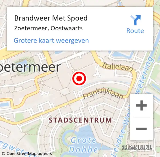Locatie op kaart van de 112 melding: Brandweer Met Spoed Naar Zoetermeer, Oostwaarts op 19 januari 2024 22:31