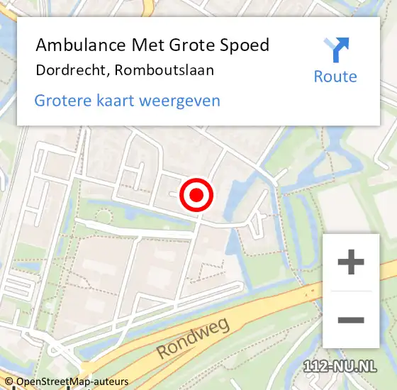 Locatie op kaart van de 112 melding: Ambulance Met Grote Spoed Naar Dordrecht, Romboutslaan op 19 januari 2024 23:02