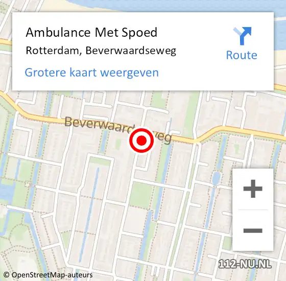 Locatie op kaart van de 112 melding: Ambulance Met Spoed Naar Rotterdam, Beverwaardseweg op 19 januari 2024 23:25