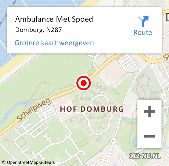 Locatie op kaart van de 112 melding: Ambulance Met Spoed Naar Domburg, N287 op 22 september 2014 18:50