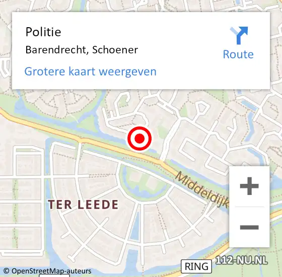 Locatie op kaart van de 112 melding: Politie Barendrecht, Schoener op 20 januari 2024 01:52