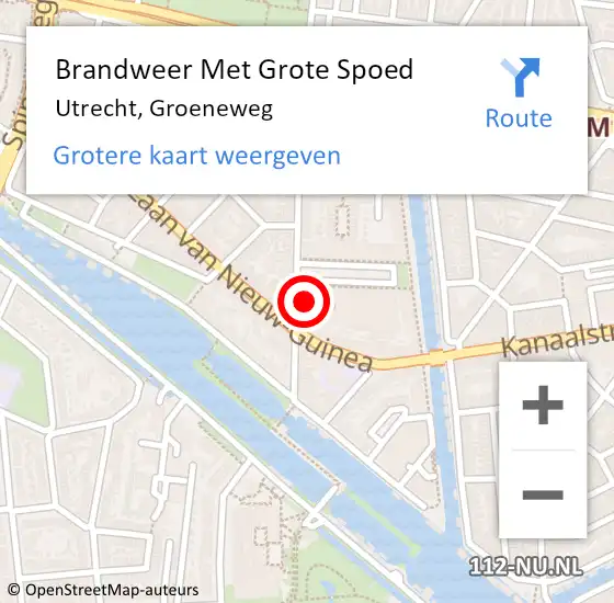 Locatie op kaart van de 112 melding: Brandweer Met Grote Spoed Naar Utrecht, Groeneweg op 20 januari 2024 02:49
