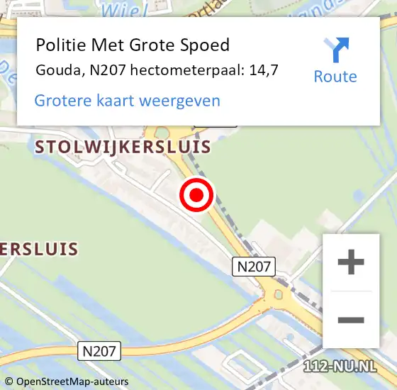 Locatie op kaart van de 112 melding: Politie Met Grote Spoed Naar Gouda, N207 hectometerpaal: 14,7 op 20 januari 2024 03:20