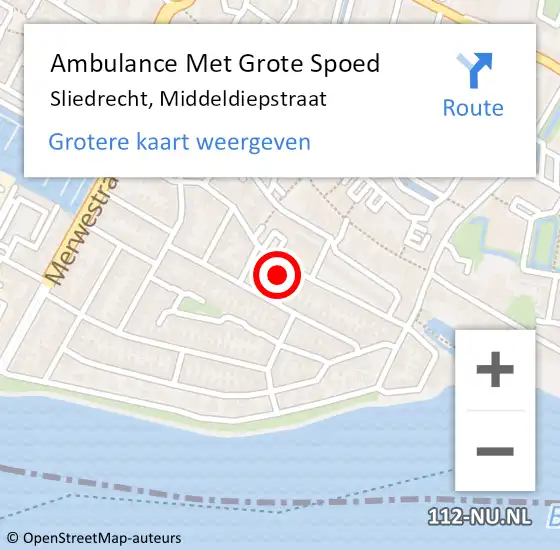 Locatie op kaart van de 112 melding: Ambulance Met Grote Spoed Naar Sliedrecht, Middeldiepstraat op 20 januari 2024 07:39