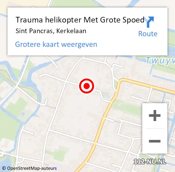 Locatie op kaart van de 112 melding: Trauma helikopter Met Grote Spoed Naar Sint Pancras, Kerkelaan op 20 januari 2024 07:52