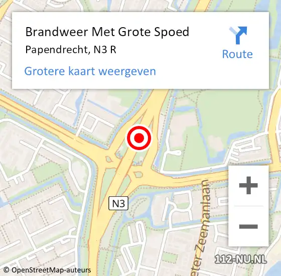 Locatie op kaart van de 112 melding: Brandweer Met Grote Spoed Naar Papendrecht, N3 R hectometerpaal: 2,0 op 22 september 2014 19:22