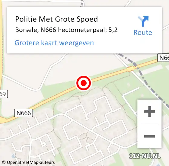 Locatie op kaart van de 112 melding: Politie Met Grote Spoed Naar Borsele, N666 hectometerpaal: 5,2 op 20 januari 2024 09:31