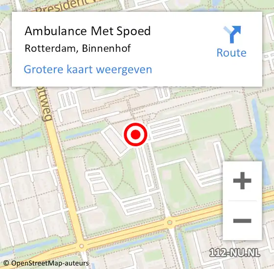 Locatie op kaart van de 112 melding: Ambulance Met Spoed Naar Rotterdam, Binnenhof op 20 januari 2024 10:39