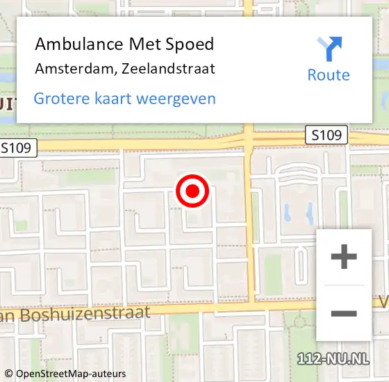 Locatie op kaart van de 112 melding: Ambulance Met Spoed Naar Amsterdam, Zeelandstraat op 20 januari 2024 10:45