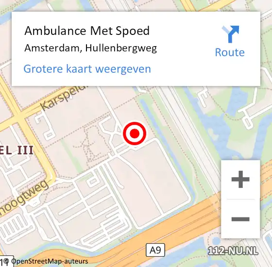 Locatie op kaart van de 112 melding: Ambulance Met Spoed Naar Amsterdam, Hullenbergweg op 20 januari 2024 11:08