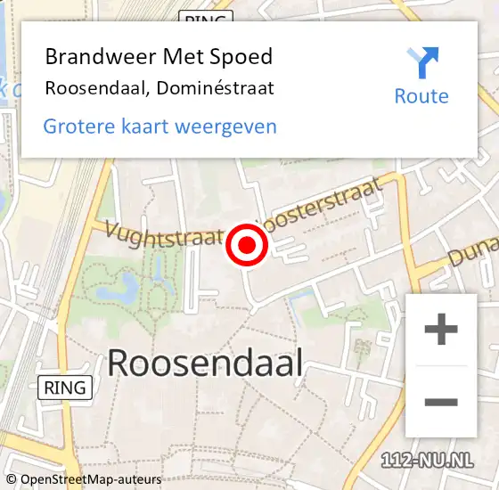 Locatie op kaart van de 112 melding: Brandweer Met Spoed Naar Roosendaal, Dominéstraat op 20 januari 2024 11:44