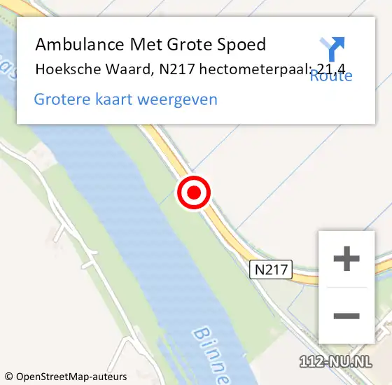 Locatie op kaart van de 112 melding: Ambulance Met Grote Spoed Naar Hoeksche Waard, N217 hectometerpaal: 21,4 op 20 januari 2024 15:02