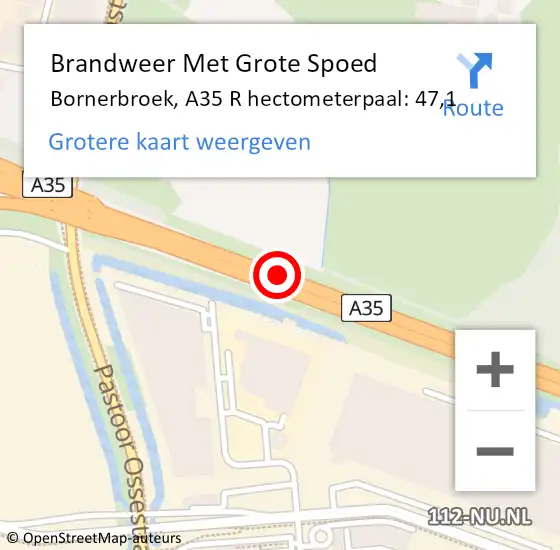 Locatie op kaart van de 112 melding: Brandweer Met Grote Spoed Naar Bornerbroek, A35 R hectometerpaal: 47,1 op 22 september 2014 20:12