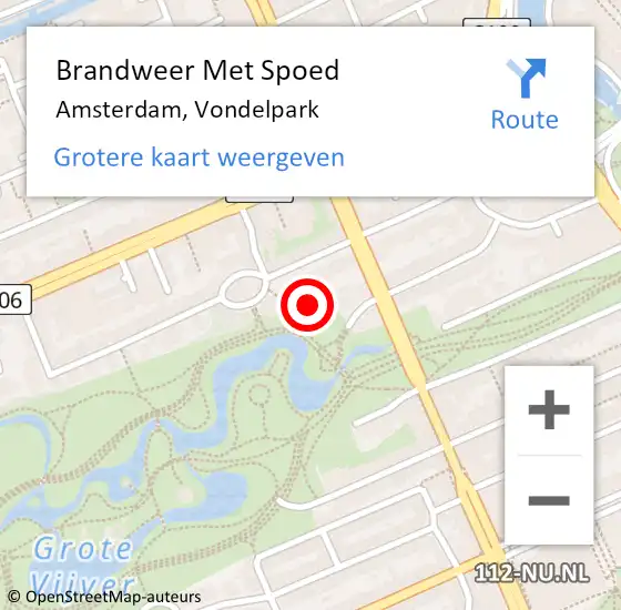 Locatie op kaart van de 112 melding: Brandweer Met Spoed Naar Amsterdam, Vondelpark op 20 januari 2024 15:19