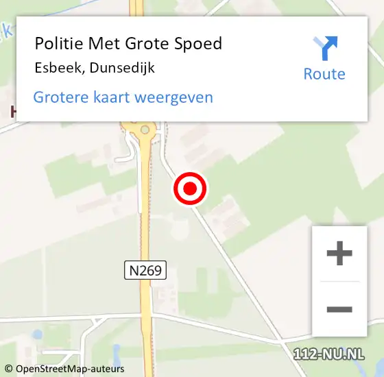 Locatie op kaart van de 112 melding: Politie Met Grote Spoed Naar Esbeek, Dunsedijk op 20 januari 2024 15:41