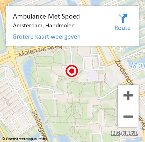 Locatie op kaart van de 112 melding: Ambulance Met Spoed Naar Amsterdam, Handmolen op 20 januari 2024 15:57