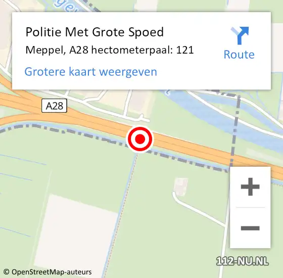 Locatie op kaart van de 112 melding: Politie Met Grote Spoed Naar Meppel, A28 hectometerpaal: 121 op 20 januari 2024 16:13