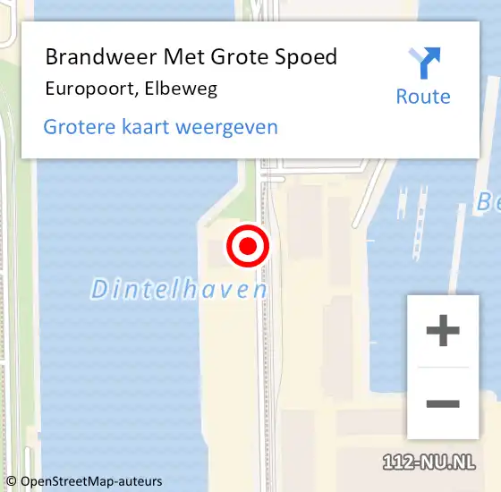 Locatie op kaart van de 112 melding: Brandweer Met Grote Spoed Naar Europoort, Elbeweg op 20 januari 2024 16:24