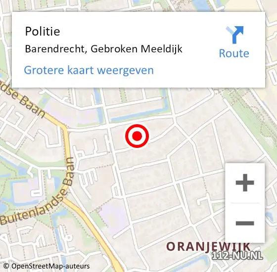 Locatie op kaart van de 112 melding: Politie Barendrecht, Gebroken Meeldijk op 20 januari 2024 18:42