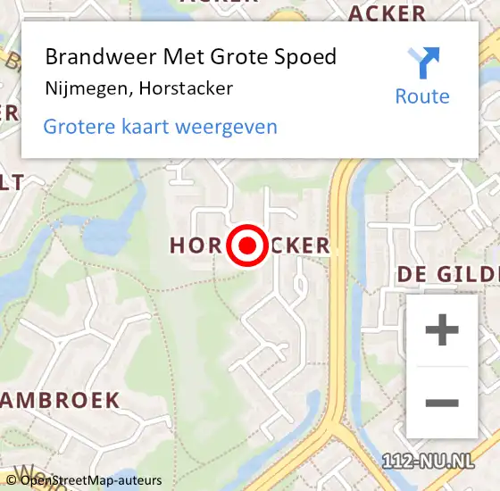 Locatie op kaart van de 112 melding: Brandweer Met Grote Spoed Naar Nijmegen, Horstacker op 20 januari 2024 19:24