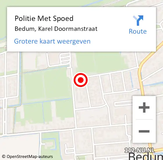 Locatie op kaart van de 112 melding: Politie Met Spoed Naar Bedum, Karel Doormanstraat op 20 januari 2024 20:06