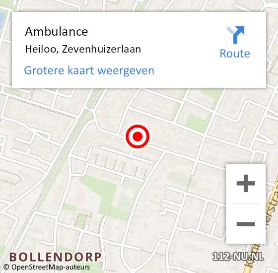 Locatie op kaart van de 112 melding: Ambulance Heiloo, Zevenhuizerlaan op 20 januari 2024 20:22
