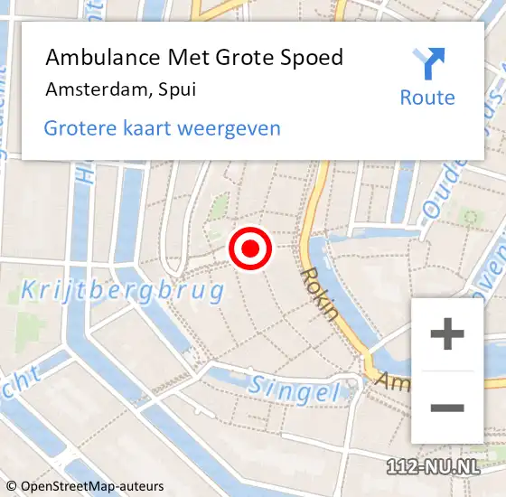 Locatie op kaart van de 112 melding: Ambulance Met Grote Spoed Naar Amsterdam, Spui op 20 januari 2024 20:46