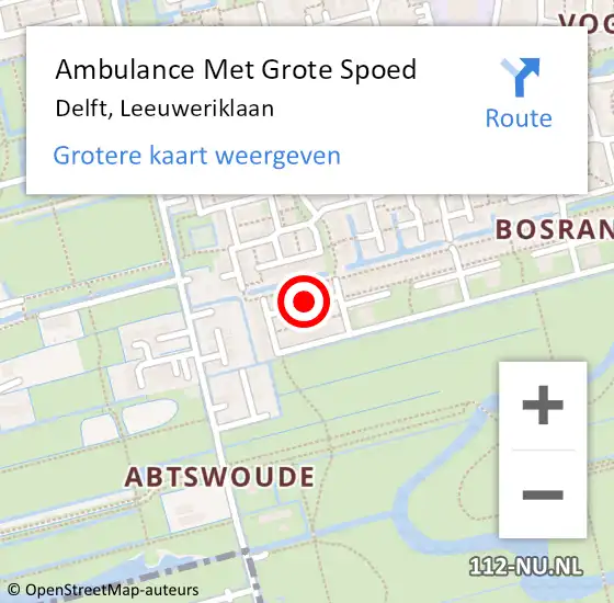 Locatie op kaart van de 112 melding: Ambulance Met Grote Spoed Naar Delft, Leeuweriklaan op 20 januari 2024 20:56