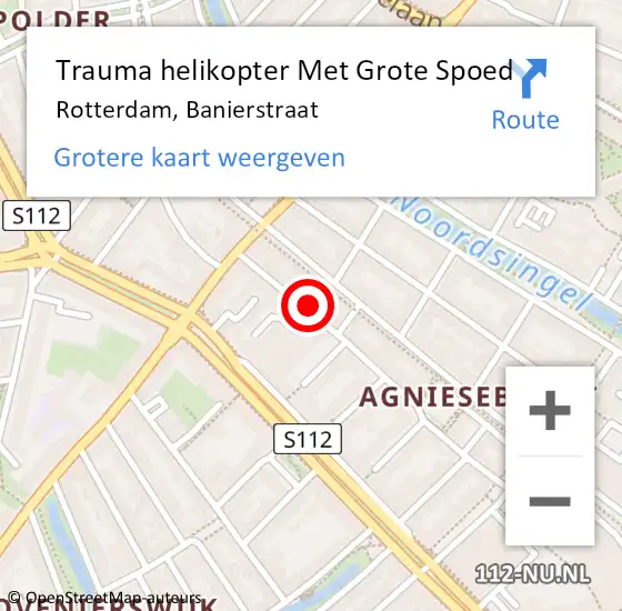 Locatie op kaart van de 112 melding: Trauma helikopter Met Grote Spoed Naar Rotterdam, Banierstraat op 20 januari 2024 22:31