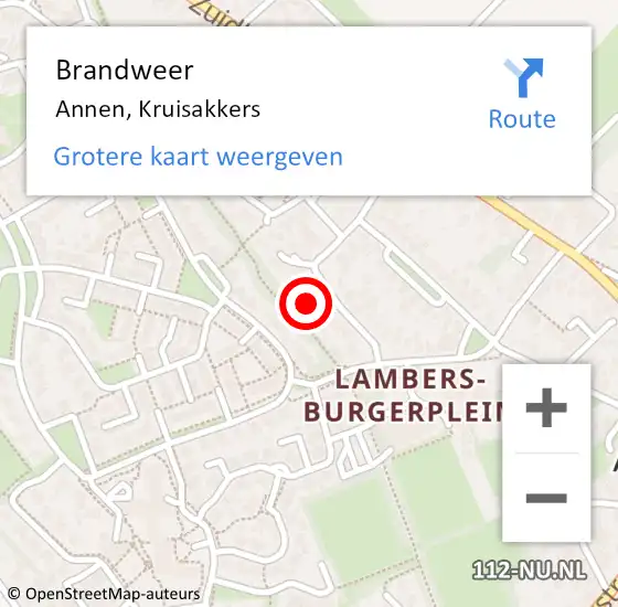 Locatie op kaart van de 112 melding: Brandweer Annen, Kruisakkers op 21 januari 2024 00:18