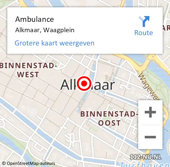 Locatie op kaart van de 112 melding: Ambulance Alkmaar, Waagplein op 21 januari 2024 02:34